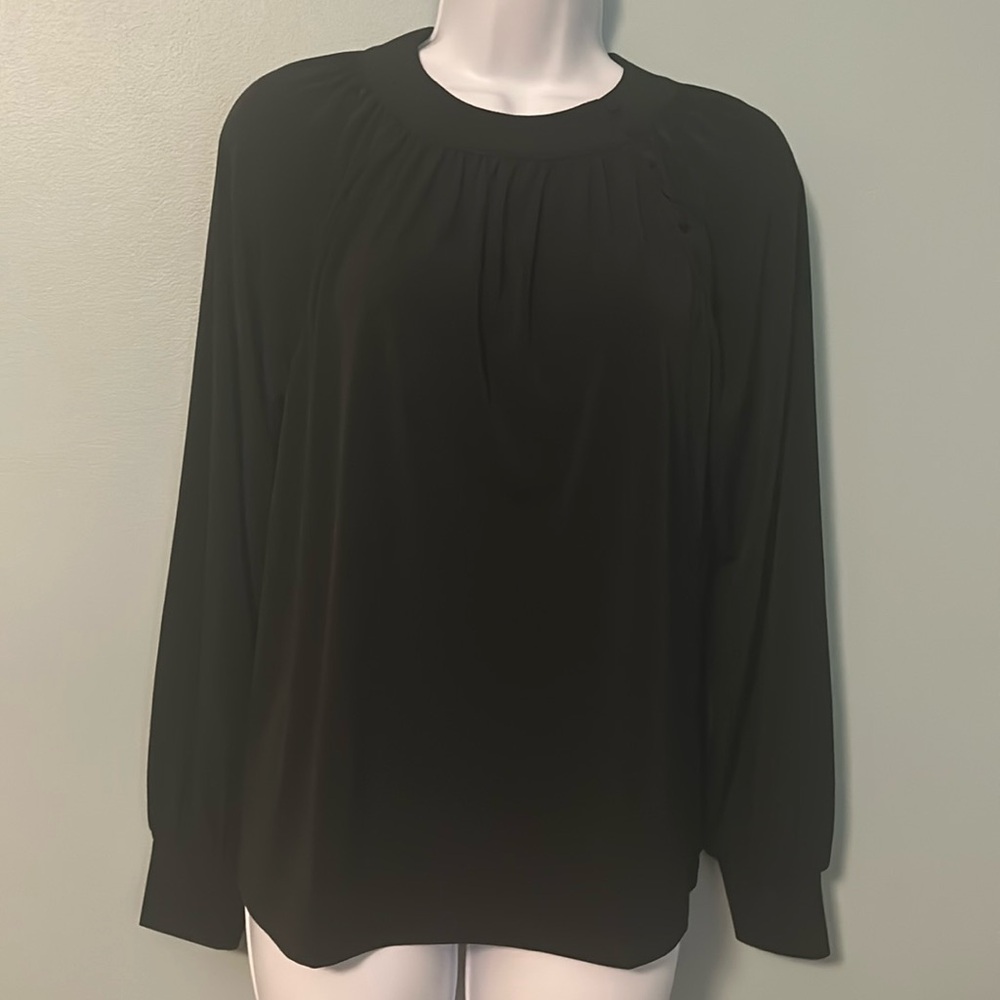 Ann Taylor Black Long Sleeve Top with Covered Button Shoulder Detail, Small